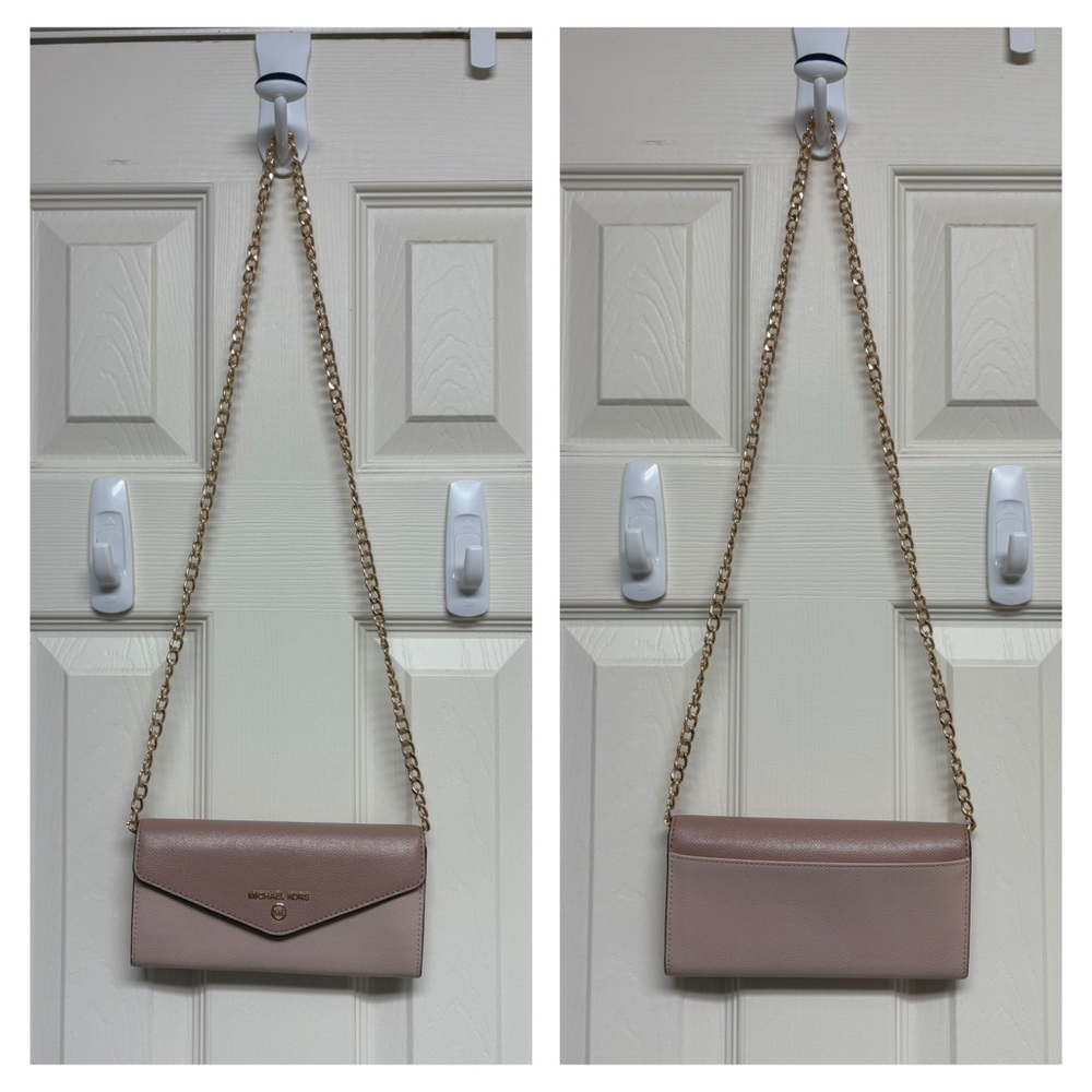 Michael Kors MK envelope clutch wallet on chain WOC cream blush gold cute EUC - Picture 4 of 17